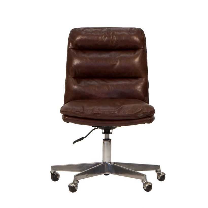 Brown Leather Office Chair Comfortable, Real Leather Computer Chair