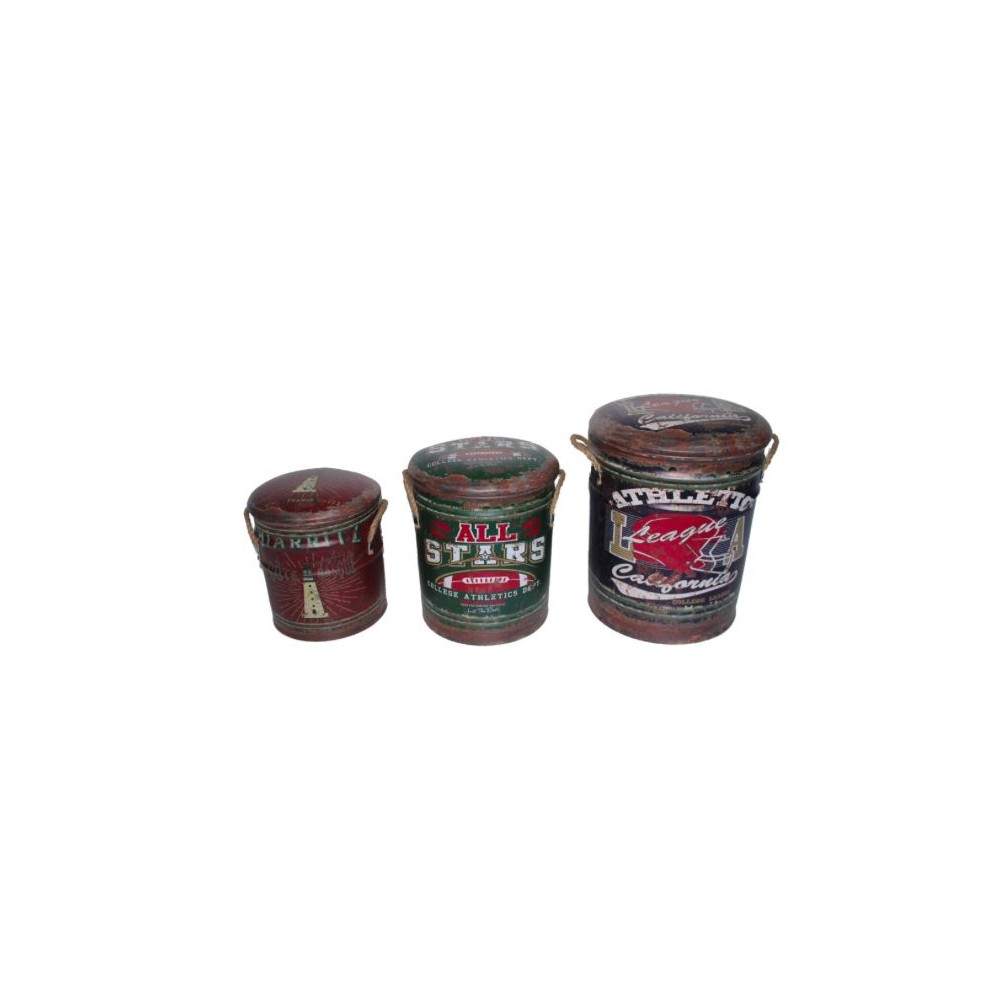 Set of 3 Themed Stools Smithers Archives £42.00 Bedroom Soft Wood Reclaimed Steel product_features