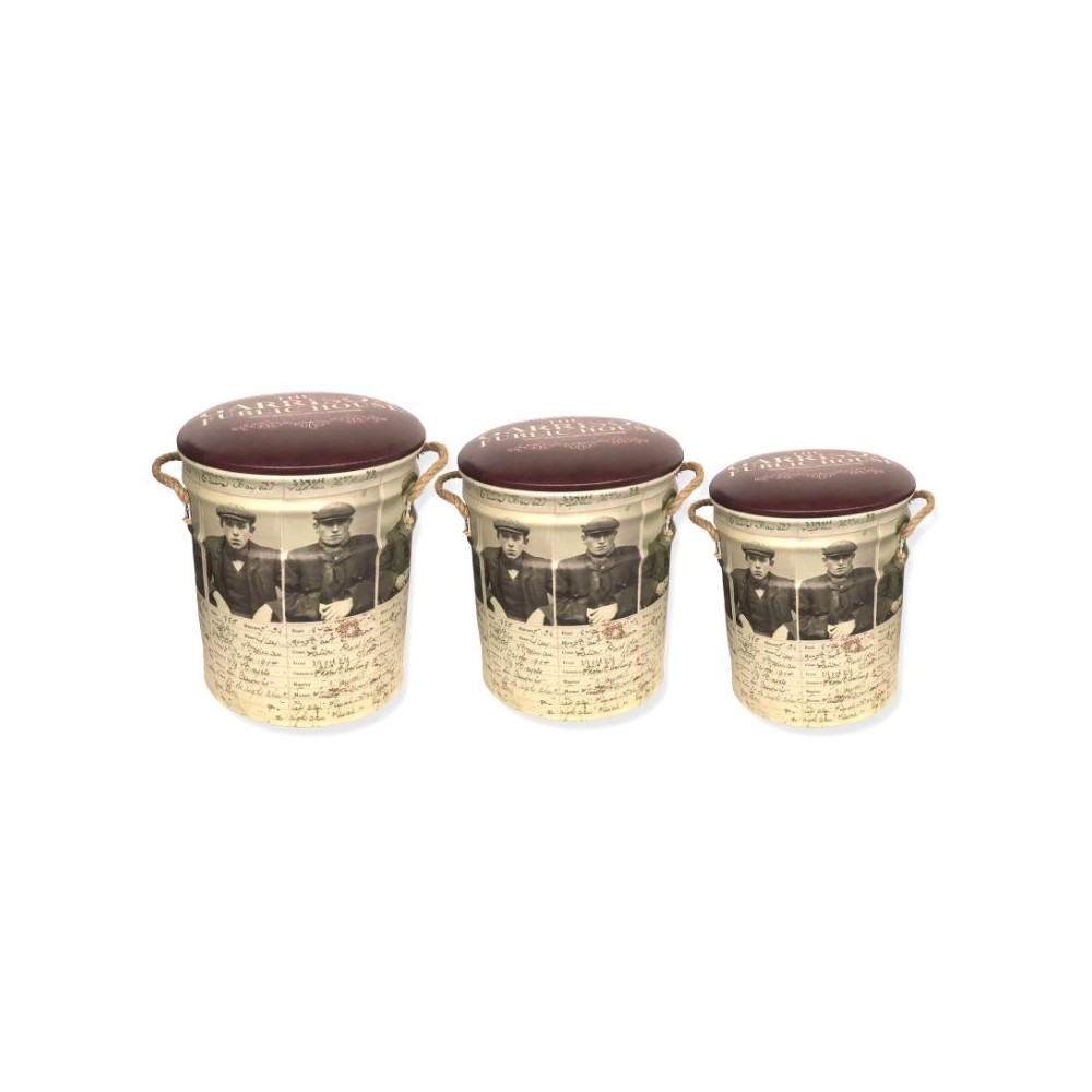 Set of 3 Themed Stools Smithers Archives £42.00 Bedroom Soft Wood Reclaimed Steel product_features