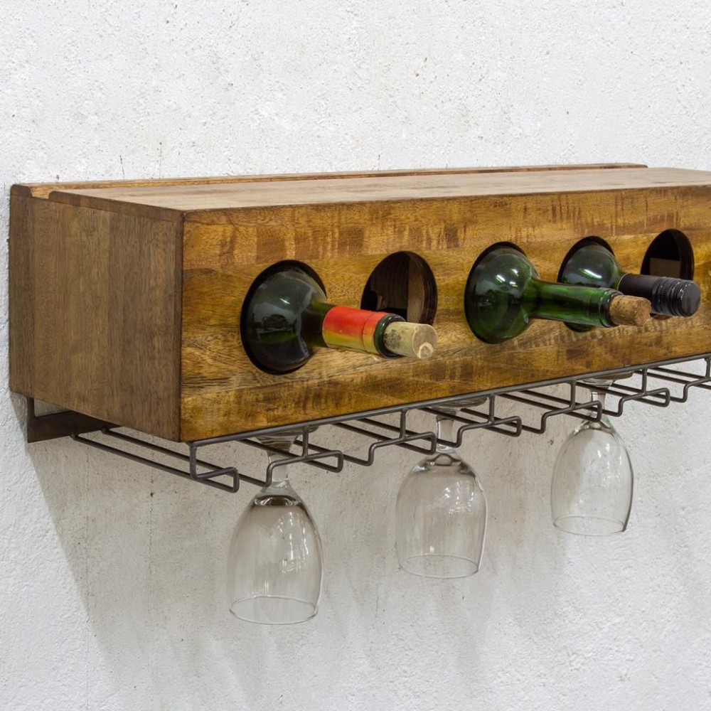 Wall Mounted Wine Bottle Rack Smithers Home Bars £178.00 Kitchen Mango Wood product_features
