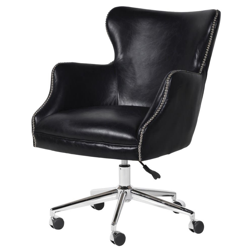 Retro Black Leather Office Chair High Back Vintage Designer