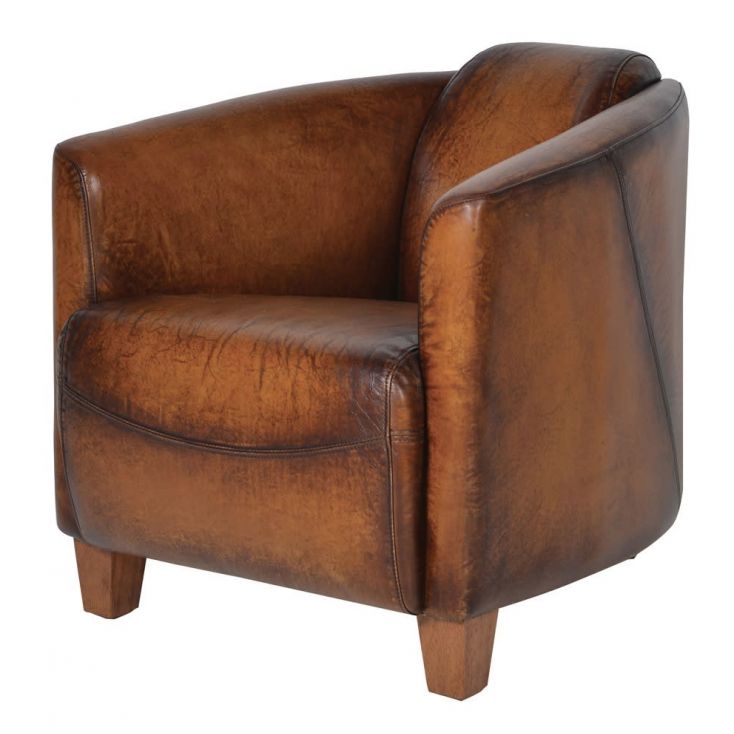 Brown Leather Tub Chair * UK