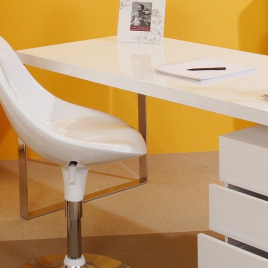 White Office Desk With Storage Designer Retro Modern Glass UK