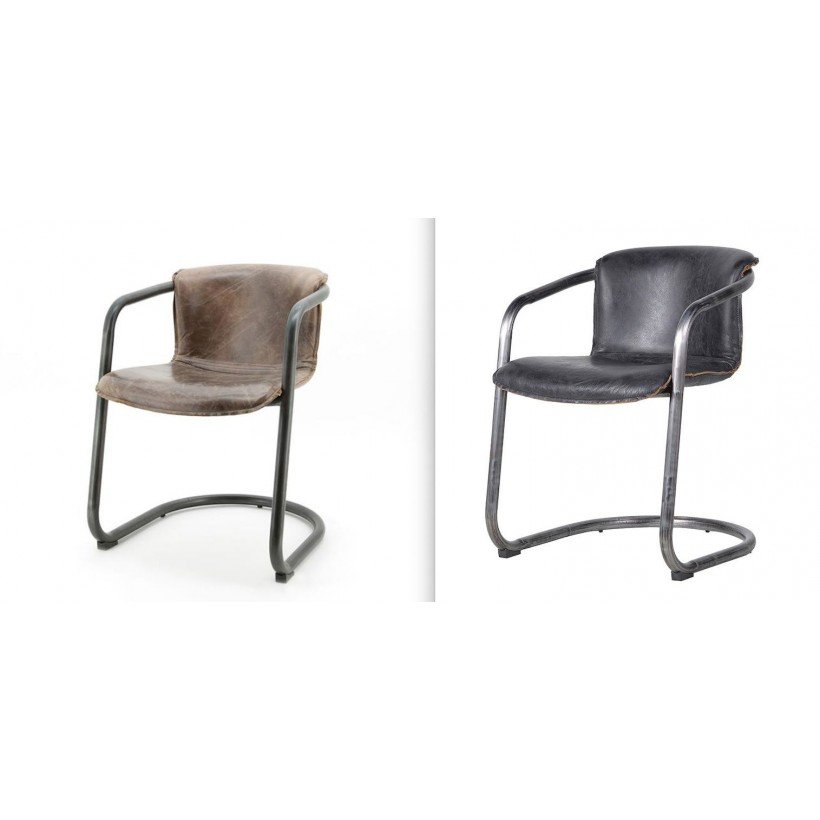 Black - Brown - Tan Leather Industrial Dining Chairs - Office Chairs ...