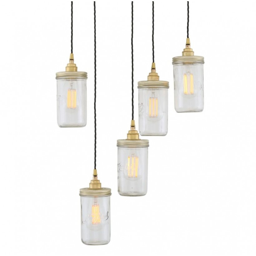 Industrial Cluster Brass Silver Jam Jar Pendant Light Ceiling Lamp • UK, US & Canada