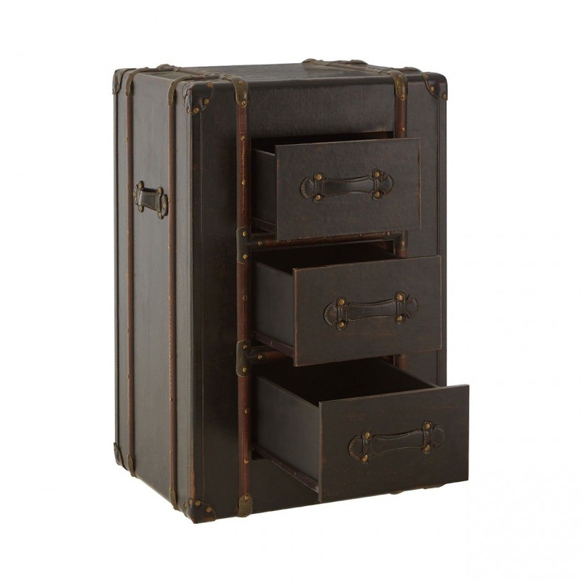 Bedroom Table Vintage Style Black Steamer Trunk Chest Of Drawers Brown