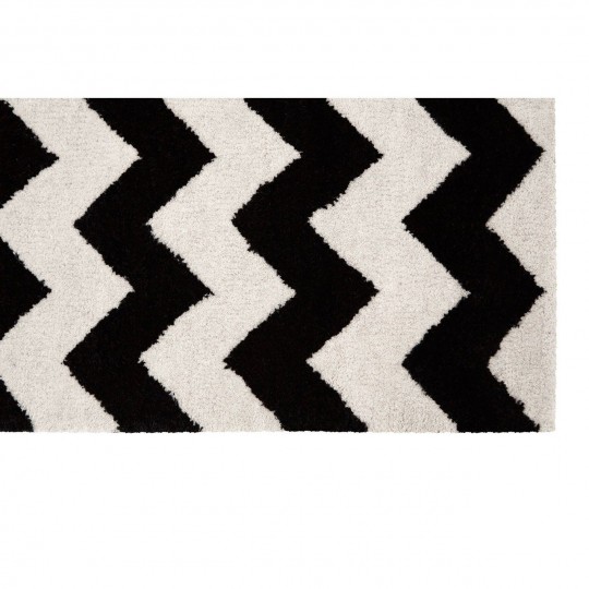 Black & White Stripes ZIG ZAG Floor Rug Wool