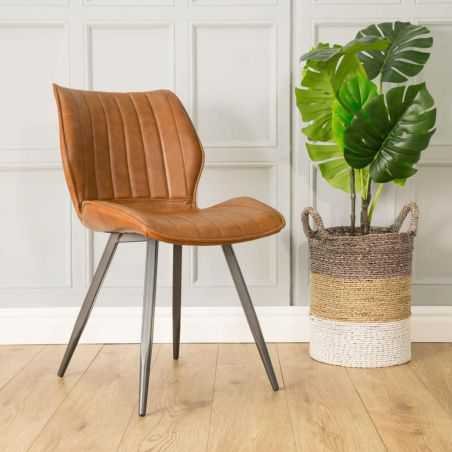 Set of Two Tan, Grey Leather Dining Chairs Industrial Furniture Smithers of Stamford £425.00 Store UK, US, EU, AE,BE,CA,DK,FR...