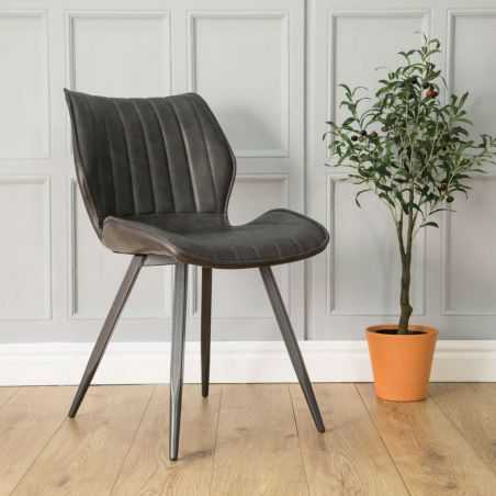 Set of Two Tan, Grey Leather Dining Chairs Industrial Furniture Smithers of Stamford £425.00 Store UK, US, EU, AE,BE,CA,DK,FR...