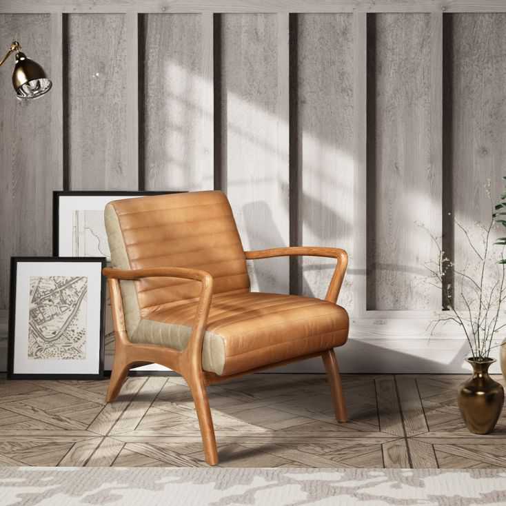 Vintage Scandinavian Tan Leather Armchair, Modern Leather Armchairs