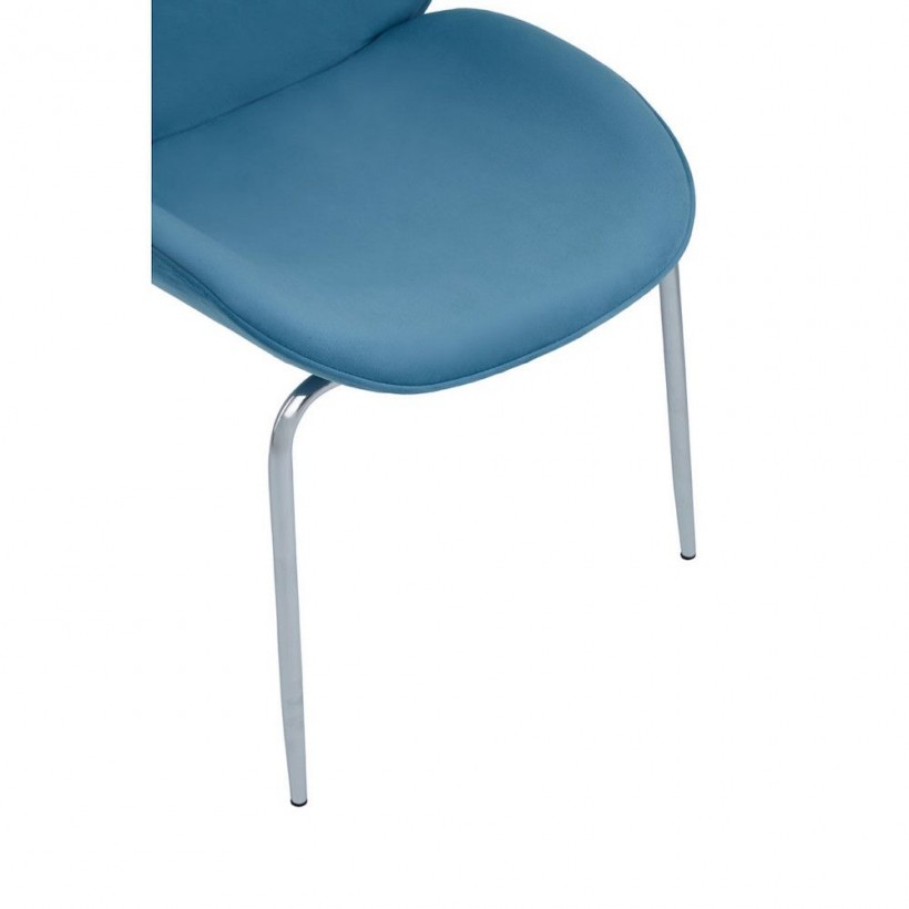 Blue Velvet Dining Chair With Chrome Legs • UK, US & Canada