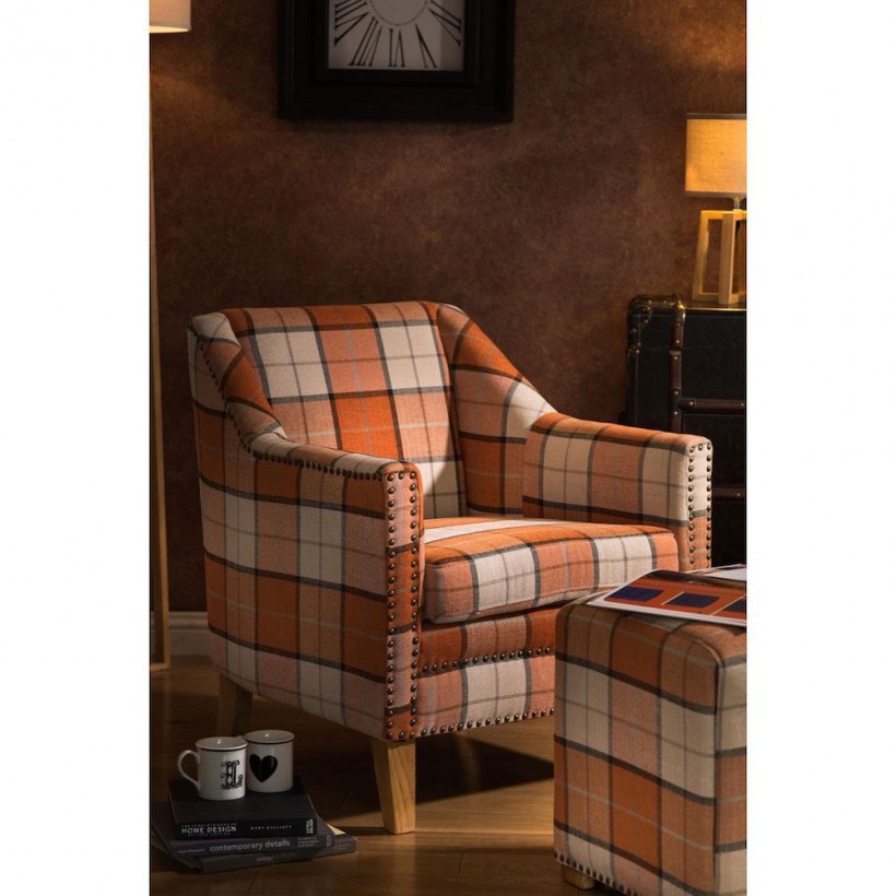 Checked country style armchair with checked fabric