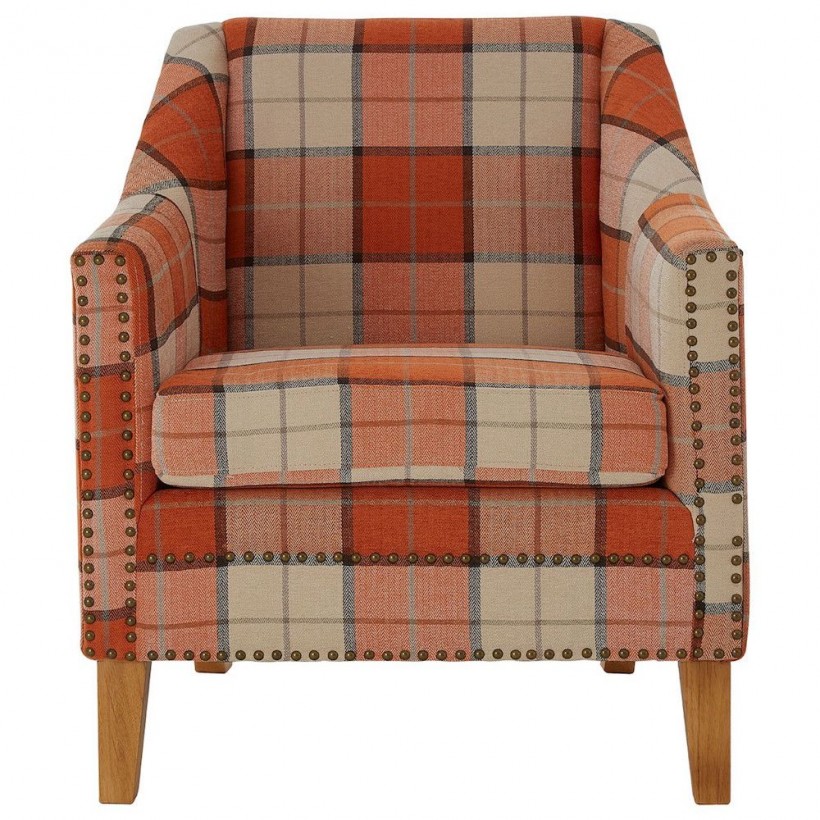 Checked country style armchair with checked fabric