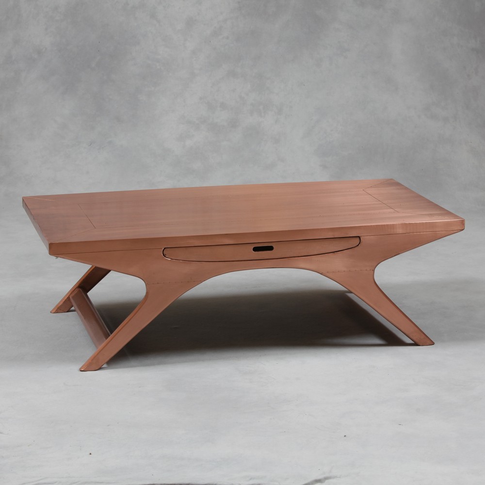 copper and wood coffee table