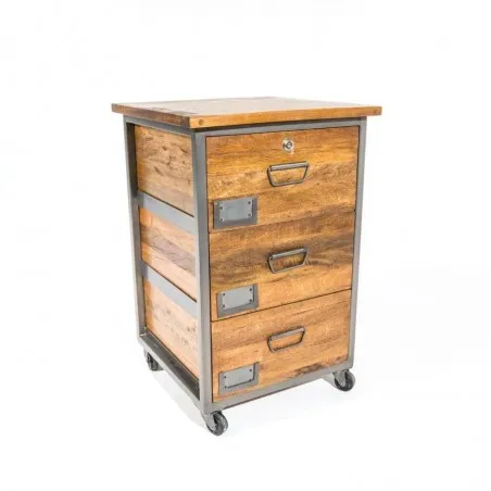 Factory Lockable 3 Drawer Side Table Retro Furniture &pound;481.00 All Rooms Mango Wood Steel product_features