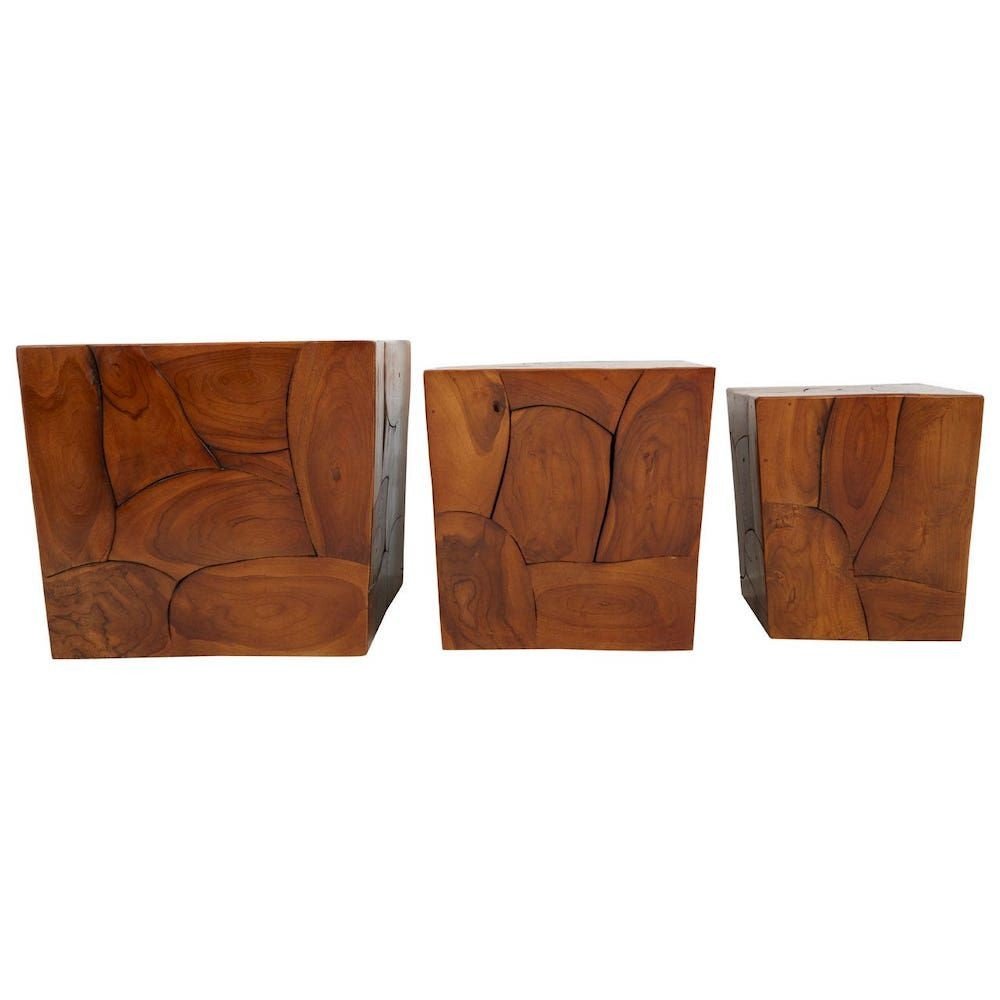 Set of 3 Organic Cuboid Stools Side Tables & Coffee Tables £225.00 Living Room Teak Wood product_features