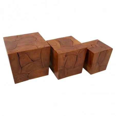 Set of 3 Organic Cuboid Stools Side Tables & Coffee Tables £225.00 Living Room Teak Wood product_features