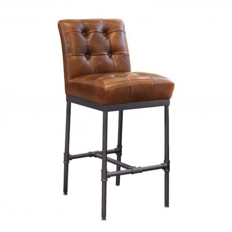 Leather Bar Stools, Vintage Industrial Bar Stools With Backs