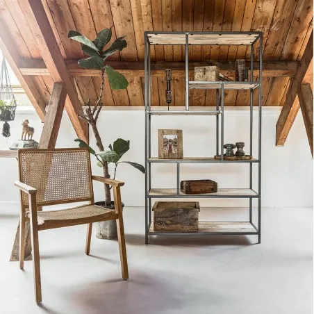 Narrow Industrial Bookcase Smithers Industrial Furniture £850.00 All Rooms Mango Wood Steel product_features