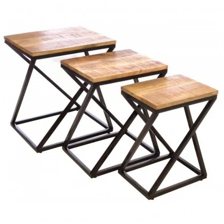 Industrial Nest of Coffee Tables Smithers Industrial Furniture £600.00 Living Room Reclaimed Wood Iron product_features