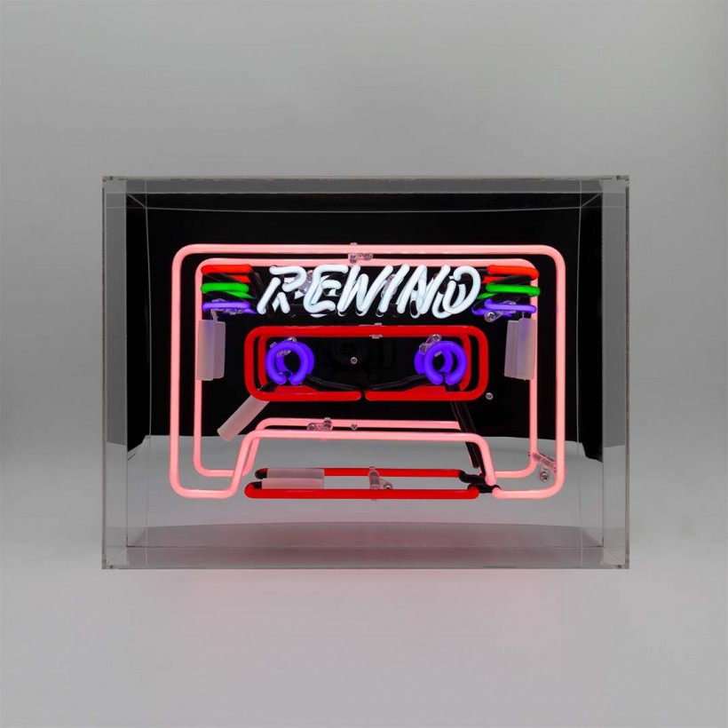 Rewind Cassette Tape Neon Light Sign • UK, US & Canada