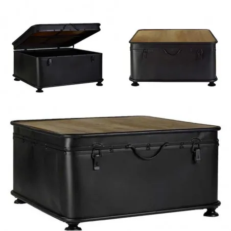 Matt Black Industrial Bunker Trunk Coffee Table with Storage Smithers Retro Furniture £520.00 Reception Room Fir Wood Steel p...