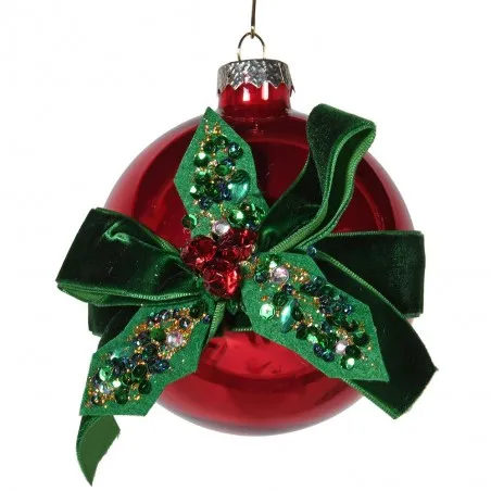 Red Bauble with Green Holly Ribbon Baubles £7.00 product_features
