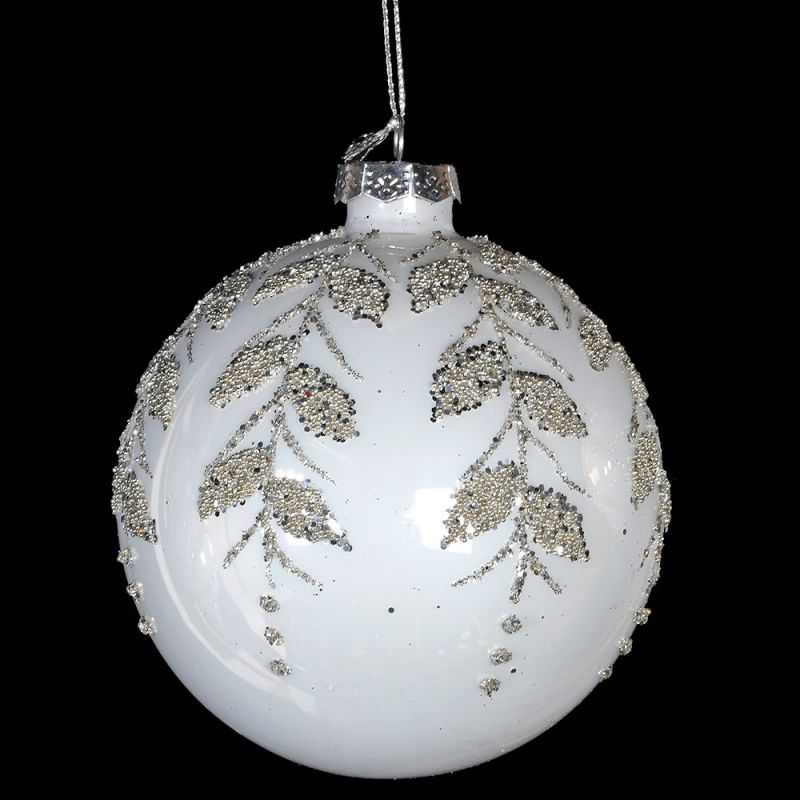 White with Silver Leaves Bauble Christmas Gifts £6.95 Store UK, US, EU, AE,BE,CA,DK,FR,DE,IE,IT,MT,NL,NO,ES,SEWhite with Sil...