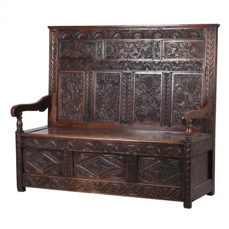 Carved Wood 19th Century Antique Monks Bench Smithers Antique Furniture £2,475.00 Entrance Hall Oak Wood product_features