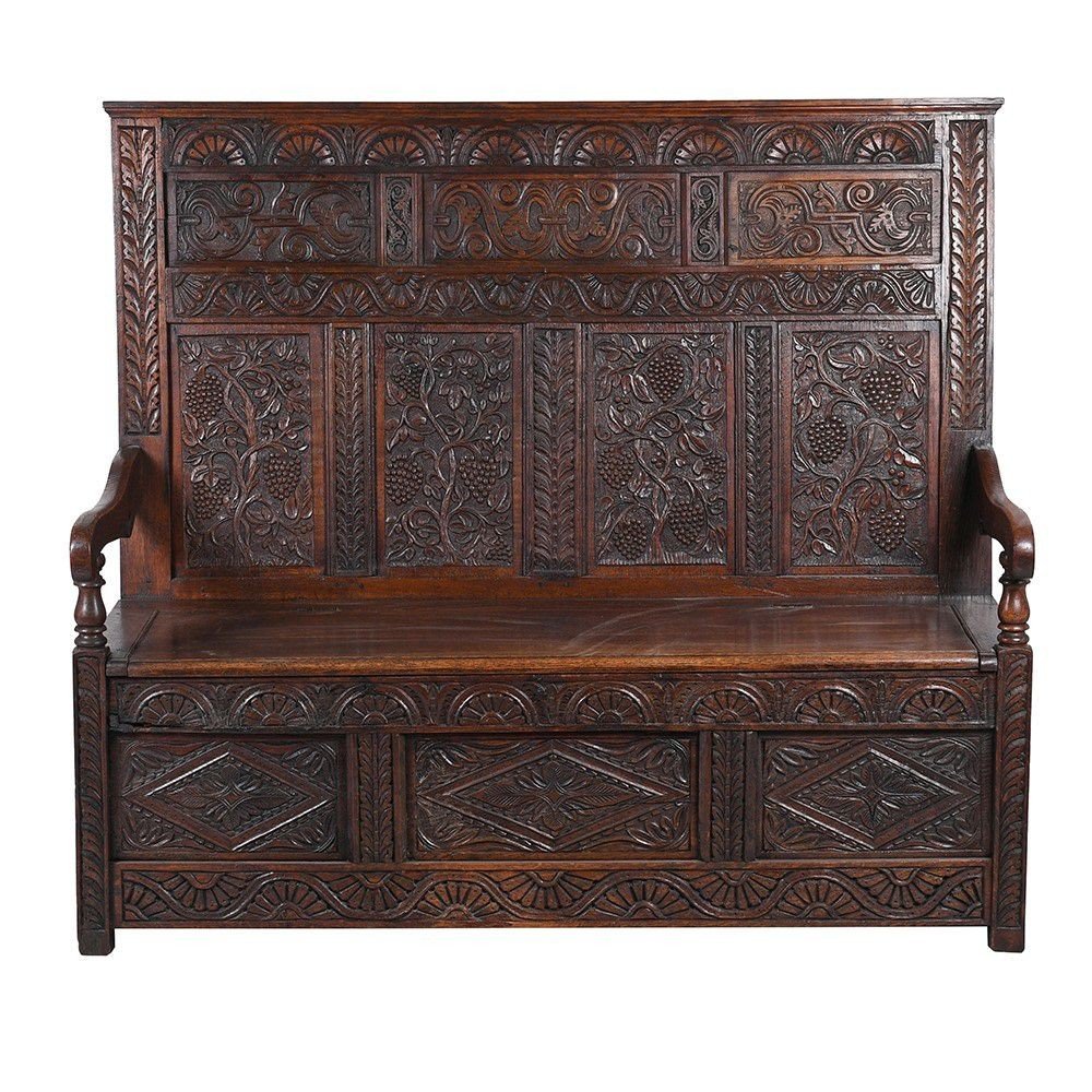Carved Wood 19th Century Antique Monks Bench Smithers Antique Furniture £2,475.00 Entrance Hall Oak Wood product_features