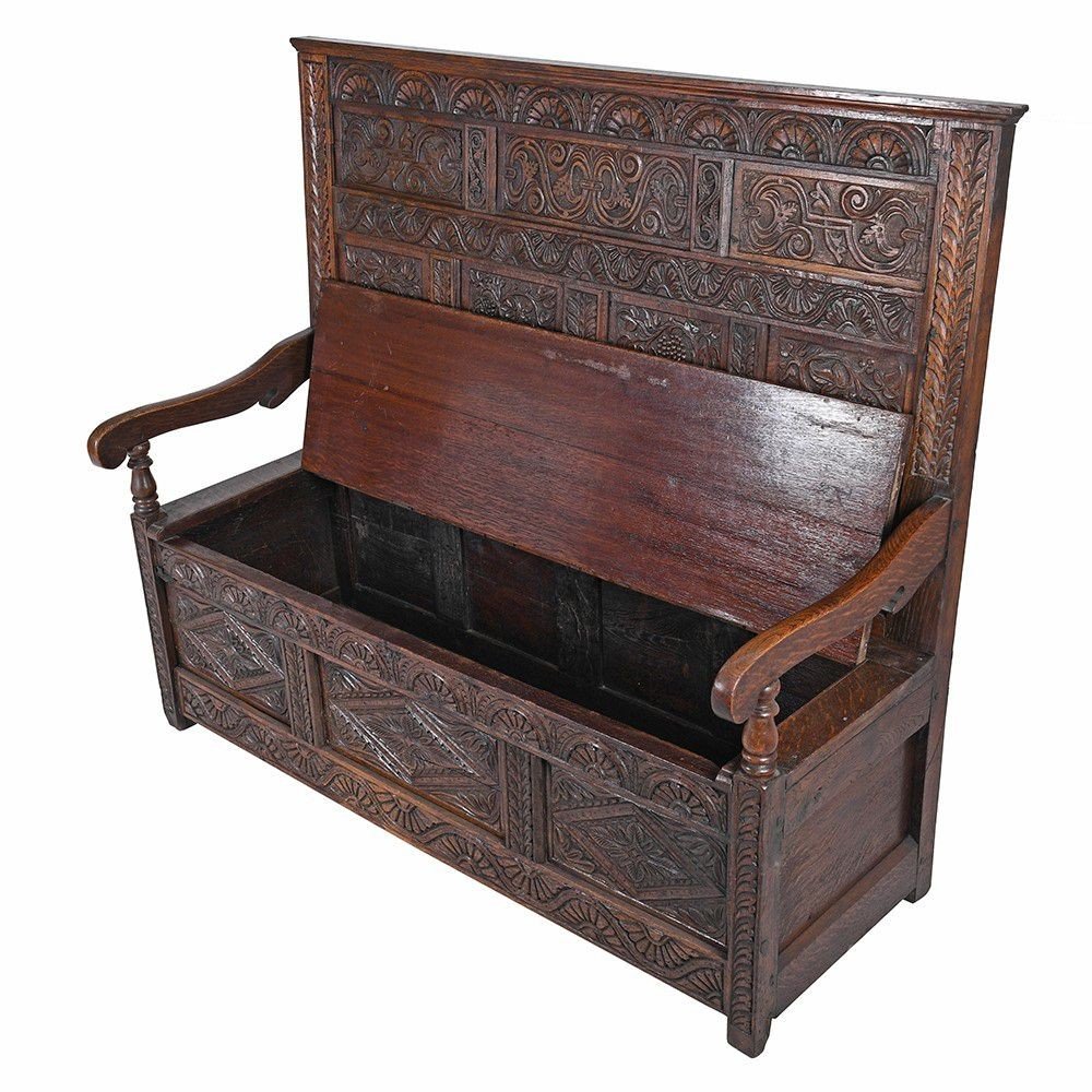 Carved Wood 19th Century Antique Monks Bench Smithers Antique Furniture £2,475.00 Entrance Hall Oak Wood product_features
