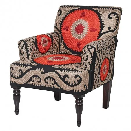 Folk Pattern Embroidered Armchair Smithers Designer Furniture £950.00 Entrance Hall Mango Wood product_features