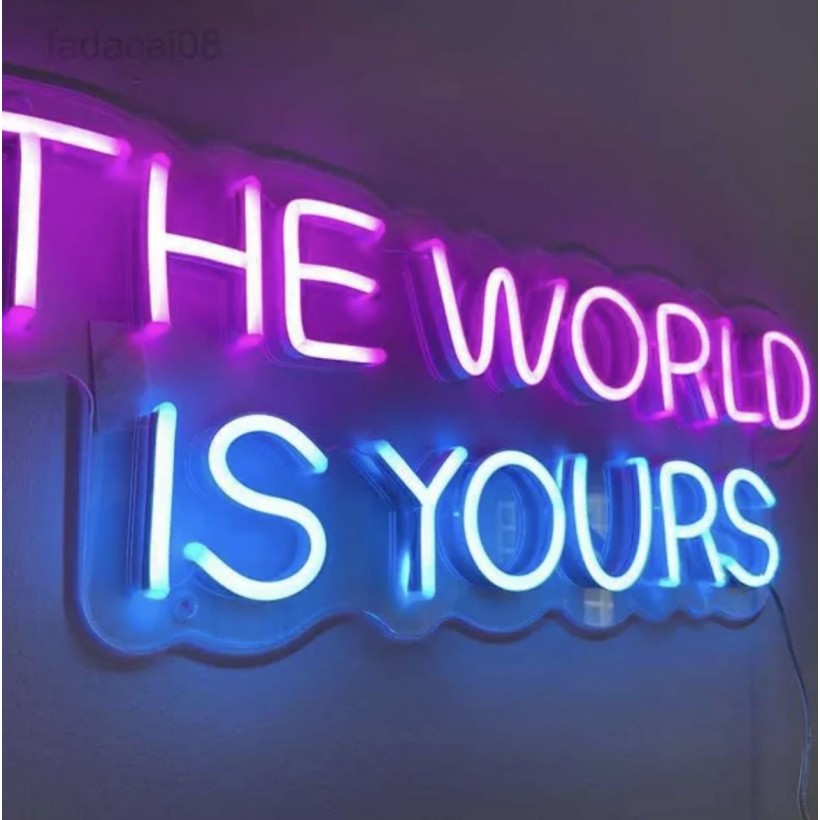 The World is Yours Neonschild Planet LED-Neonlicht zur Wanddekoration dimmbare blaue Leuchtschilder für Männerhöhle Bierbar Café Hochzeit Spielzimmer