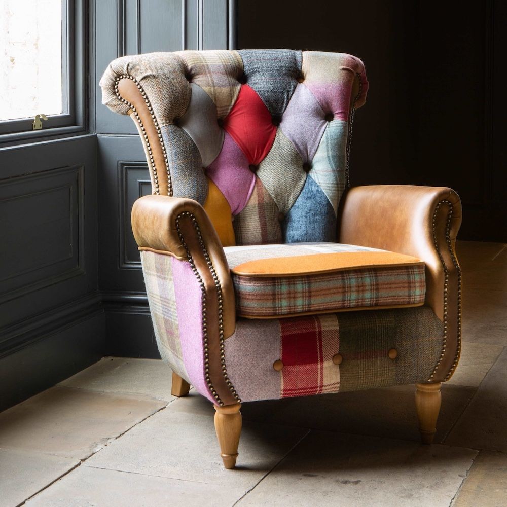 Patchwork Armchair – Crusader Leather & Tweed Statement Chair Smithers Chesterfield £1,550.00 product_features