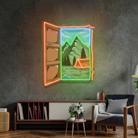 The Great Indoors &ndash; Camping Mountain Neon Light Window Scene Smithers Your Custom Neon Sign & Neon Signs | Handmade in London...