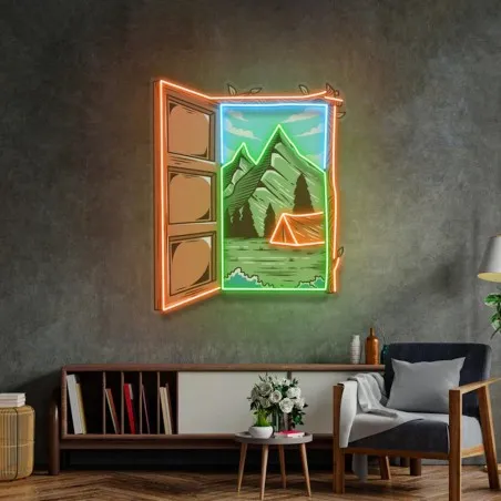 The Great Indoors – Camping Mountain Neon Light Window Scene Smithers Your Custom Neon Sign & Neon Signs | Handmade in London...