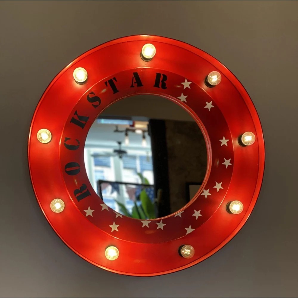 Rockstar Hollywood Mirror – Retro Bulb Frame in Red Decorative Mirrors £400.00 product_features