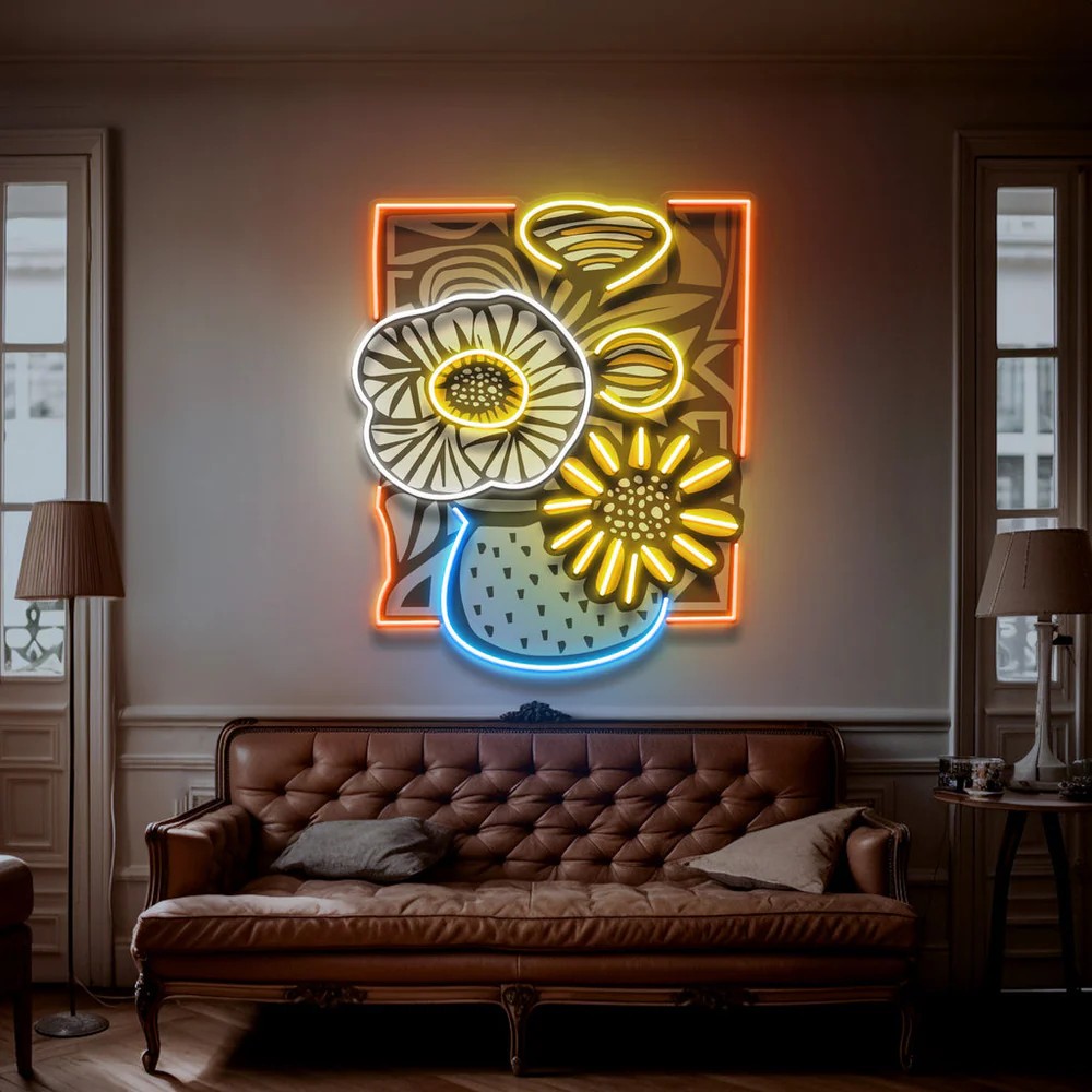 Flower Wall with Neon Sign – Bedroom & Living Room LED Art Smithers Your Custom Neon Sign & Neon Signs | Handmade in London b...
