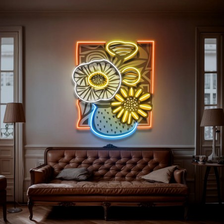 Flower Wall with Neon Sign &ndash; Bedroom & Living Room LED Art Smithers Your Custom Neon Sign & Neon Signs | Handmade in London b...