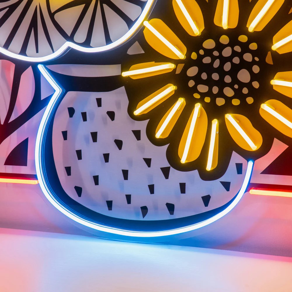Flower Wall with Neon Sign – Bedroom & Living Room LED Art Smithers Your Custom Neon Sign & Neon Signs | Handmade in London b...