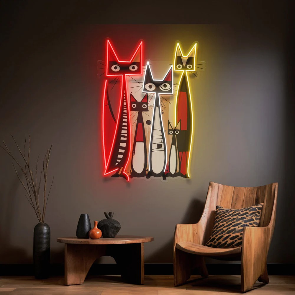 Neon Cat Family Wall Light – Abstract LED Cat Art Smithers Your Custom Neon Sign & Neon Signs | Handmade in London by Smither...