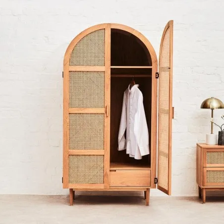 Luxury Retro Rattan Wardrobe &ndash; Arched Oak Wood Closet Smithers Storage &pound;2,000.00 Rattan product_features