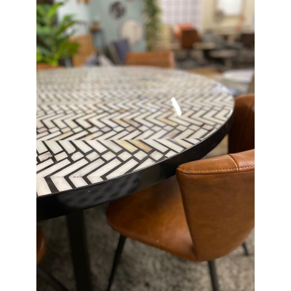Bone Inlay Black and White Round Dining Table Smithers Monochrome £1,300.00 Kitchen Diner product_features