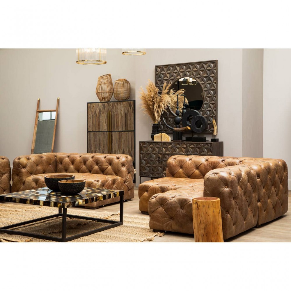 Left Side Shoreditch Button Back Tan Leather Sofa Smithers Chesterfield £5,000.00 Bar product_features