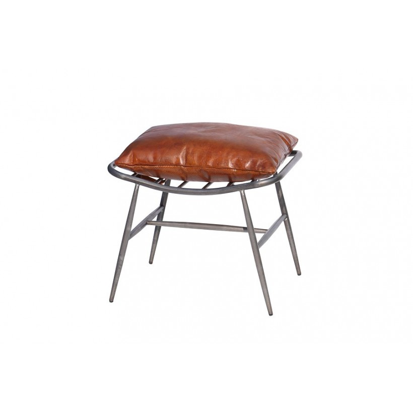 Aviator Vintage Industrial Brown Tan leather Footstool • UK, US & Canada