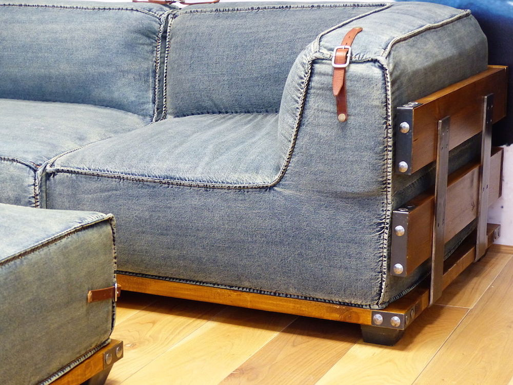 Warehouse loft corner sofa handmade designed in denim