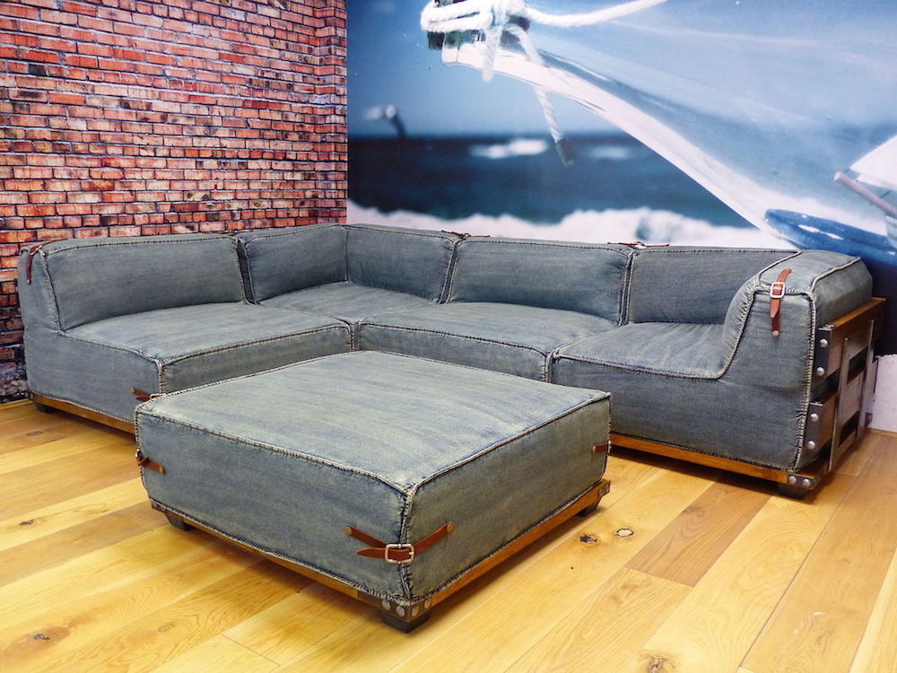 Warehouse loft corner sofa handmade designed in denim
