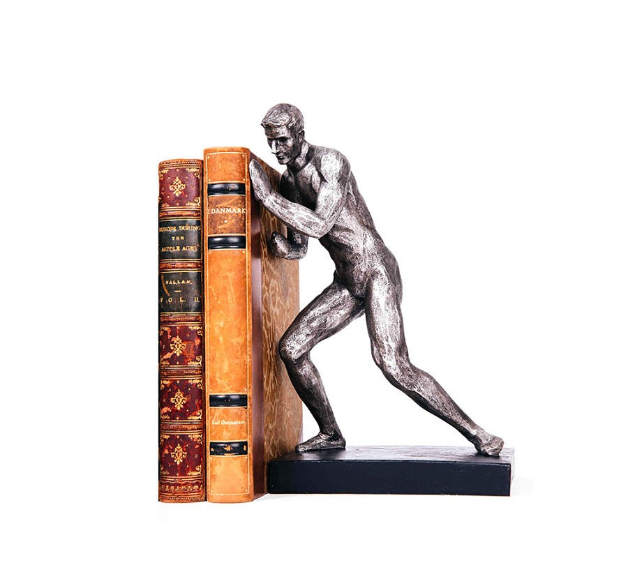 Strong man bookends, silver antique, brass vintage novelty retro style