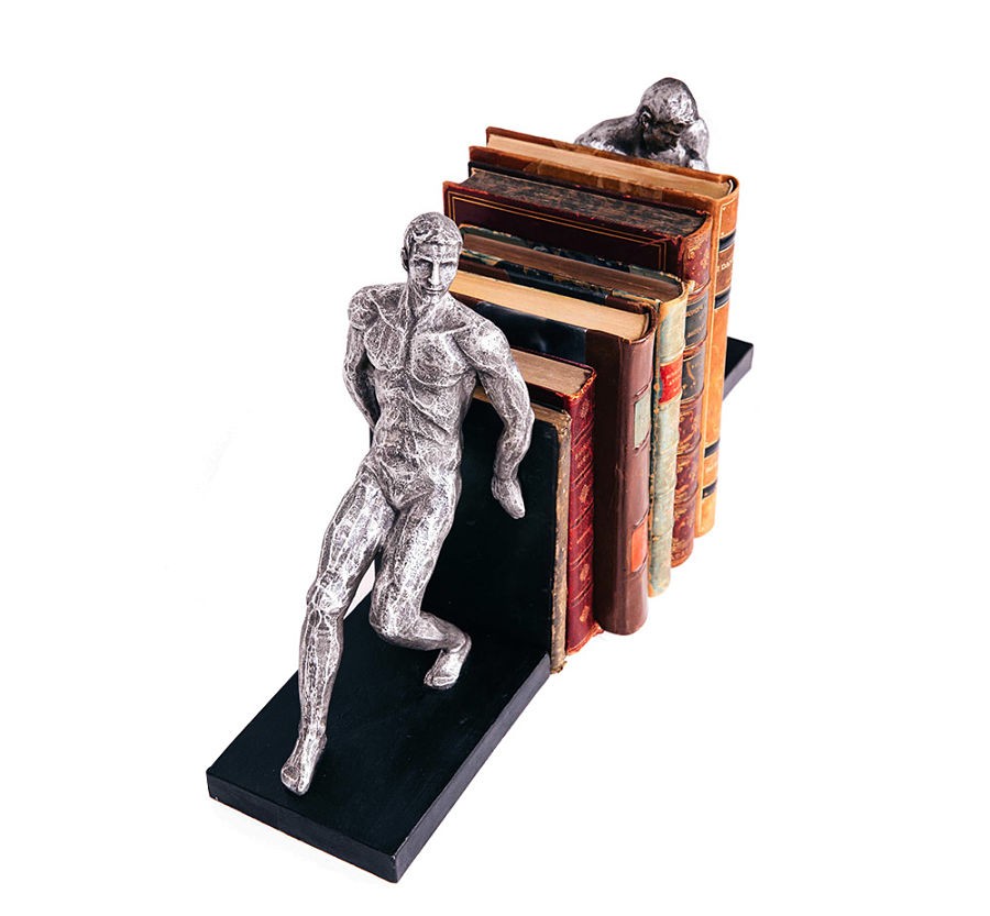 Strong man bookends, silver antique, brass vintage novelty retro style