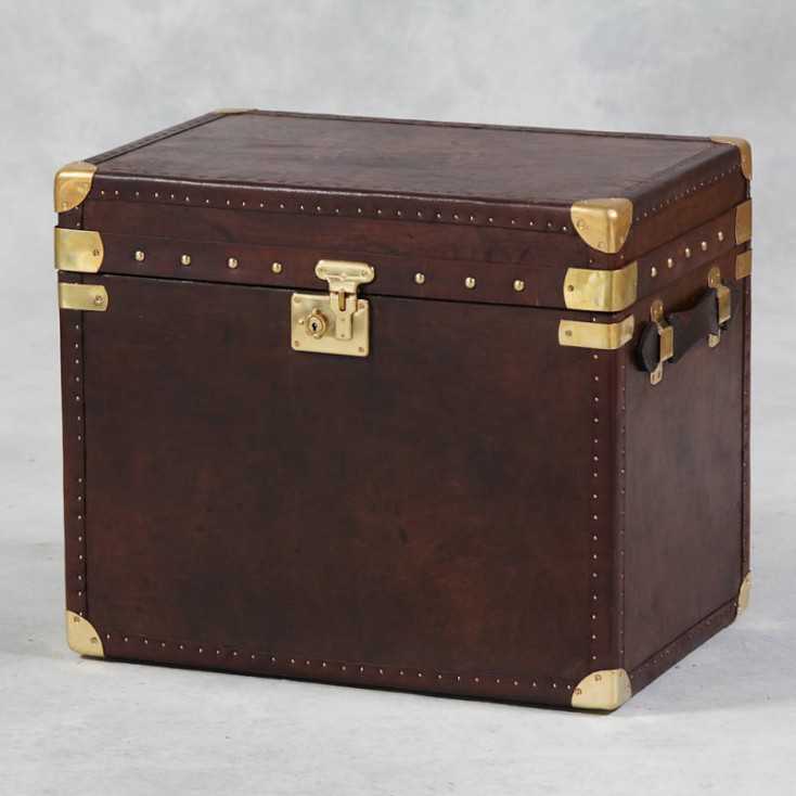 Brown Leather Storage Trunk Handmade, Vintage Leather Trunk